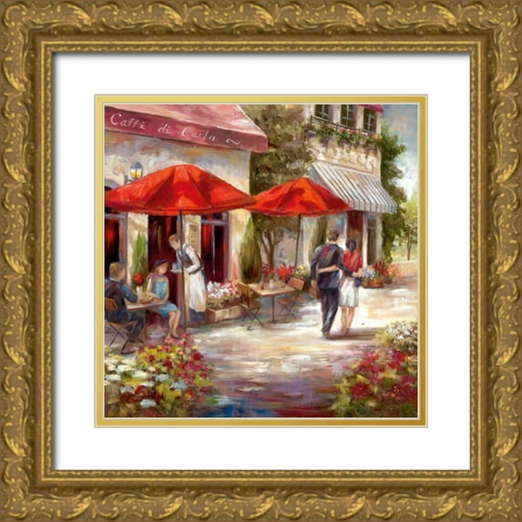 Nan 20x20 Gold Ornate Wood Framed with Double Matting Museum Art Print Titled - Cafe Afternoon I