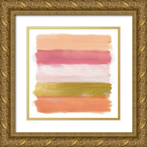 Nan 20x20 Gold Ornate Wood Framed with Double Matting Museum Art Print Titled - Coral Strokes