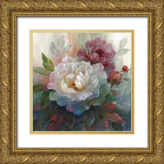 Nan 20x20 Gold Ornate Wood Framed with Double Matting Museum Art Print Titled - White Roses I