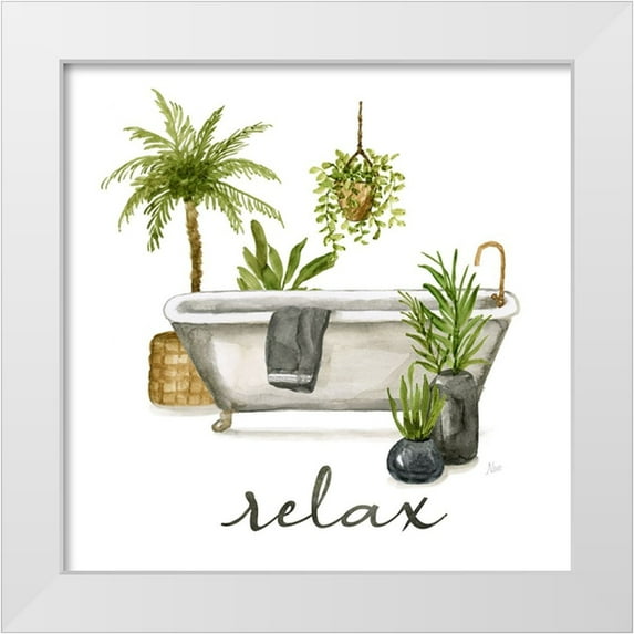 Nan 20x20 White Modern Wood Framed Museum Art Print Titled - Bathtub Relax
