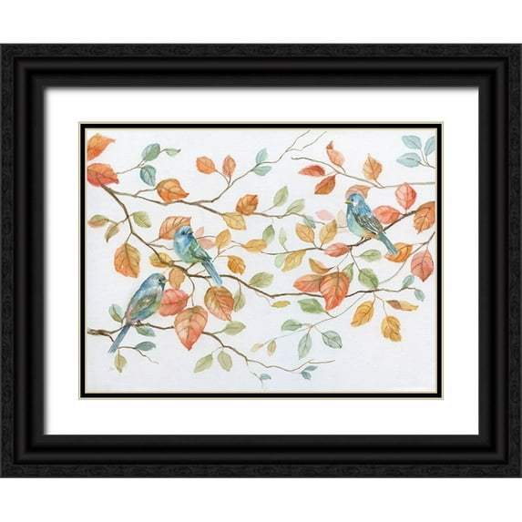 Nan 24x19 Black Ornate Wood Framed with Double Matting Museum Art Print Titled - Bird Trio