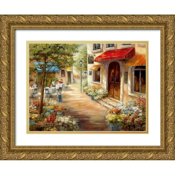 Nan 24x19 Gold Ornate Wood Framed with Double Matting Museum Art Print Titled - Cafe Afternoon