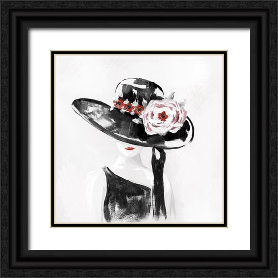 Nan 26x26 Black Ornate Wood Framed with Double Matting Museum Art Print Titled - Red on Black II