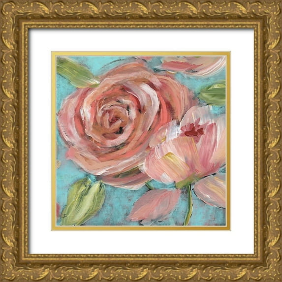 Nan 26x26 Gold Ornate Wood Framed with Double Matting Museum Art Print Titled - Blushing Coral Beauties