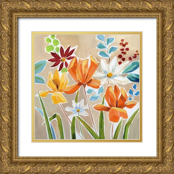 Nan 26x26 Gold Ornate Wood Framed with Double Matting Museum Art Print Titled - Modern Garden III