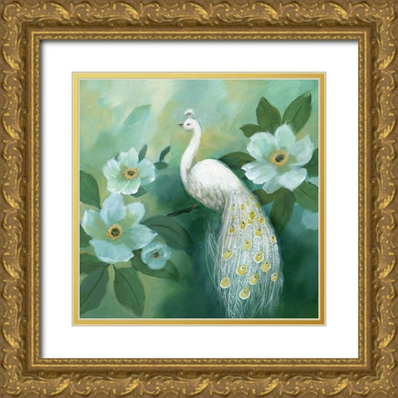 Nan 26x26 Gold Ornate Wood Framed with Double Matting Museum Art Print Titled - Proud Peacock