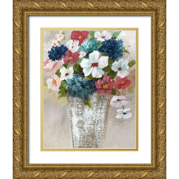 Nan 26x32 Gold Ornate Wood Framed with Double Matting Museum Art Print Titled - Linen Bouquet I