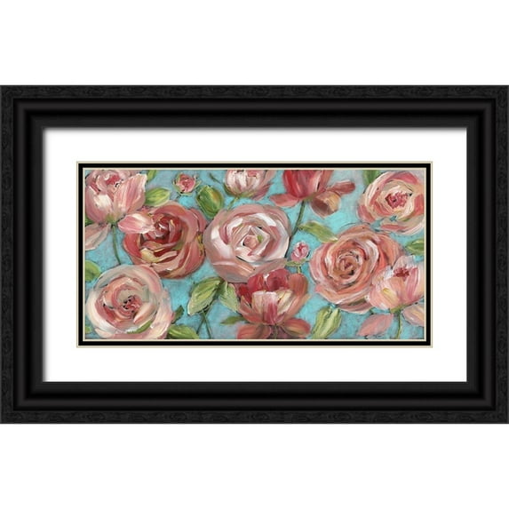 Nan 32x18 Black Ornate Wood Framed with Double Matting Museum Art Print Titled - Peaches and Cream