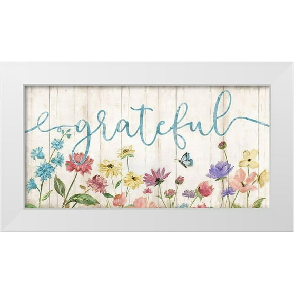 Nan 32x18 White Modern Wood Framed Museum Art Print Titled - Grateful Wildflowers