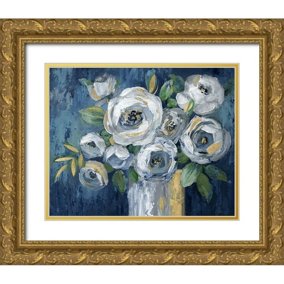 Nan 32x26 Gold Ornate Wood Framed with Double Matting Museum Art Print Titled - Indigo Touch of Gold
