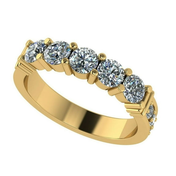 Nana 10 Karat Yellow Gold Shared Prongs W/Side CZs 5 Stone Pure Brilliance Zirconia Simulated Diamond Band - Size 4.5