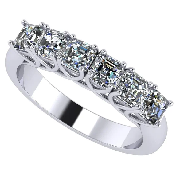 Nana 10k White Gold Asscher Cut 1ctw Simulated Diamond Anniversary Ring, Pure Brilliance Zirconia & CZ Wedding Engagement Band-Size 8