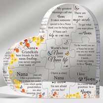 Nana Acrylic Plaque Gifts Christmas Birthday Gifts for Grandma from Granddaughter Grandson Grandchildren Floral Themed Heart Shape Grandmother Sign Gift for Mothers Day