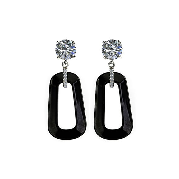 Nana Black Ceramic & Pure Brilliance CZ Dangle Earrings