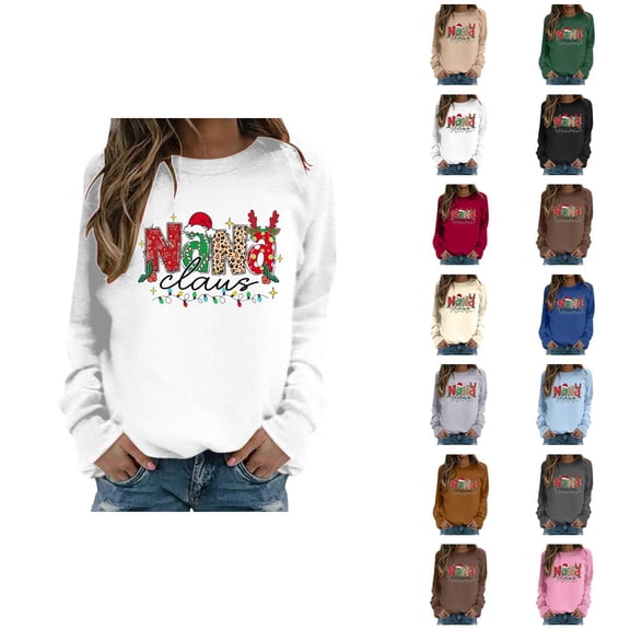Nana Claus Christmas Sweatshirt for Women 2025 Long Sleeve Crewneck Nana Shirt Pullover Top