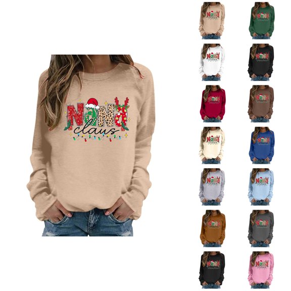 Nana Claus Christmas Sweatshirt for Women 2025 Long Sleeve Crewneck Nana Shirt Pullover Top
