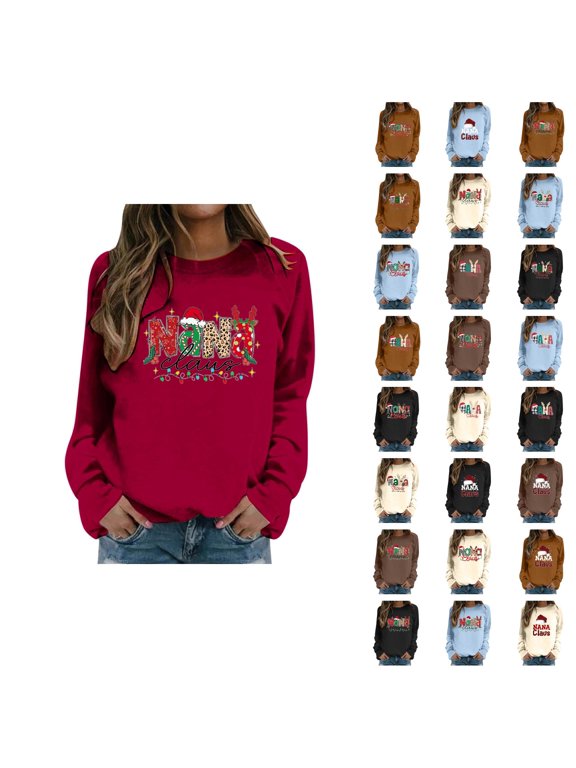 Nana Claus Sweatshirt for Women Long Sleeve Casual Crewneck Christmas Sweatshirt Pullover Tops Grandma Gift