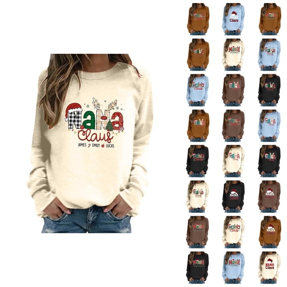 Nana Claus Sweatshirt for Women Long Sleeve Casual Crewneck Christmas Sweatshirt Pullover Tops Grandma Gift