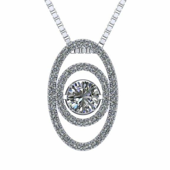 Nana Double Oval Dancing Stone Pendant S-Silver & Pure Brilliance CZ with 0.8mm 22" Adjustable Box Chain (Platinum-Plated-Silver)
