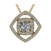 NANA Double Square Dancing Stone Pendant Silver &amp; CZ w / 0.8mm 22 قابل للتعديل سلسلة مربع مطلية بالذهب الأصفر