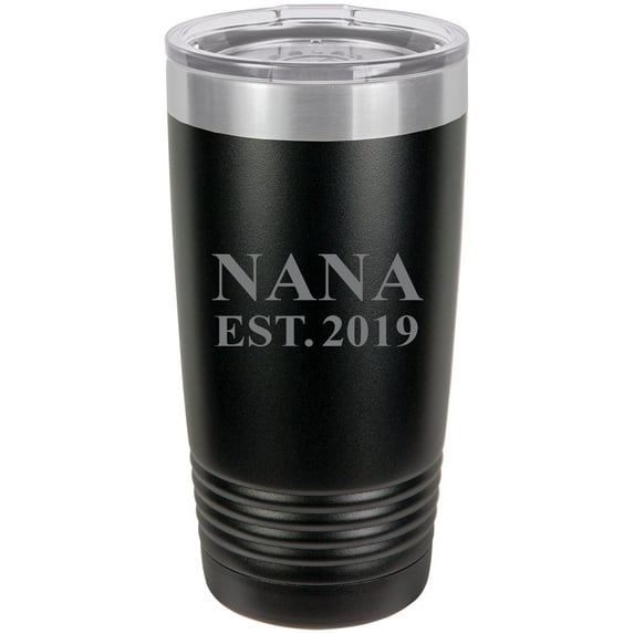 Nana Established EST. 2019 Stainless Steel Engraved Insulated Tumbler 20 Oz Travel Coffee Mug, Black