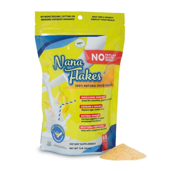 Nana Flakes 100% Pure Banana Flakes Powder, Resealable Bag, 16 oz, 65 servings