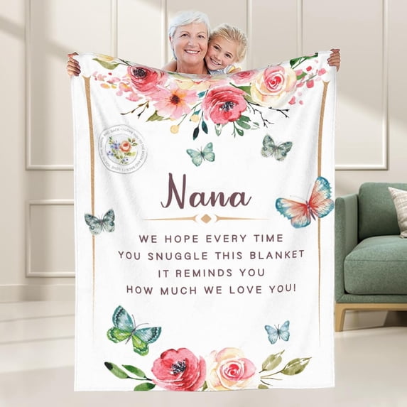 Nana Gifts Blanket for Nana Birthday Gifts from Grandkids Soft Flannel Nana Floral Blanket to My Grandma for Couch Lightweight Winter Blanket for Women 50x60