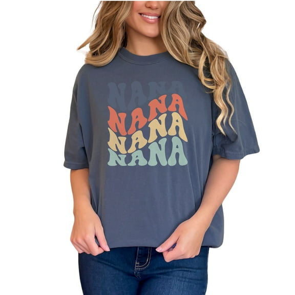 Nana, Grandma, Grandmother or Grandparent Themed, Groovy Retro Wavy Text, Denim Comfort Colors T-Shirt, Small