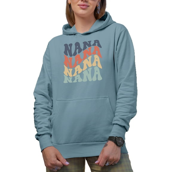 Nana, Grandma or Grandmother Themed, Groovy Retro Wavy Text Merch Gift, Light Blue Hooded Sweatshirt or Hoodie, 2XL