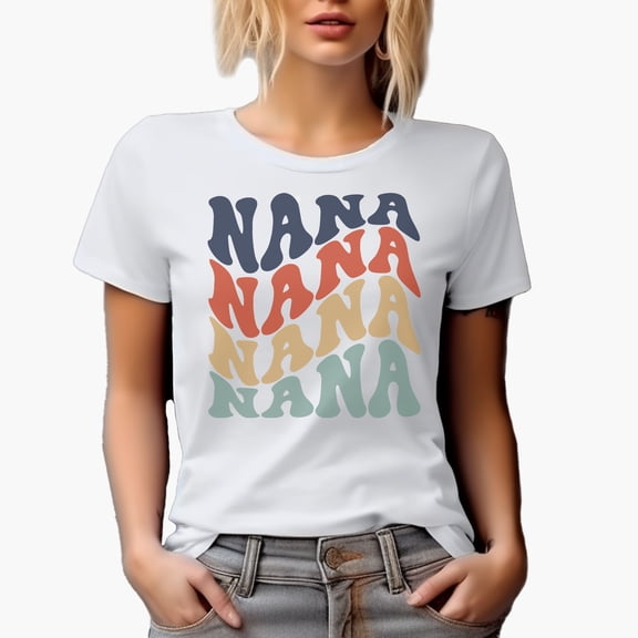 Nana, Grandma or Grandmother Themed, Groovy Retro Wavy Text Merch Gift, White T-Shirt, Large