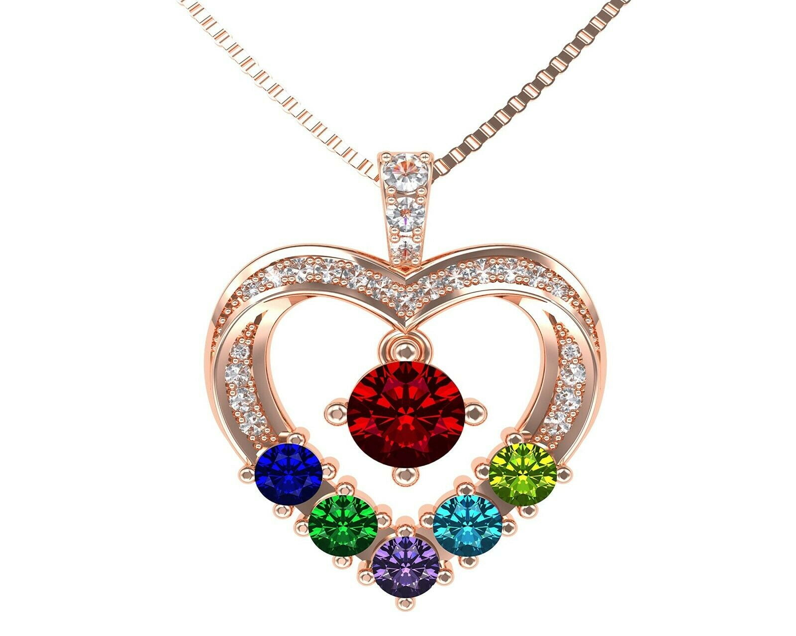Nana Heart 1-6 Birthstone Mother & Child Necklace with Chain for Women - Rose Gold Plated, Stone 3