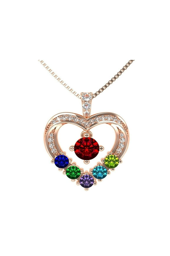 Nana Heart 1-6 Birthstone Mother & Child Necklace with Chain for Women - Rose Gold Plated, Stone 4