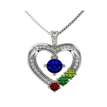 Nana Heart 1-6 Birthstone Necklace for Mother & Child with Chain - Platinum Plated, Stone 1
