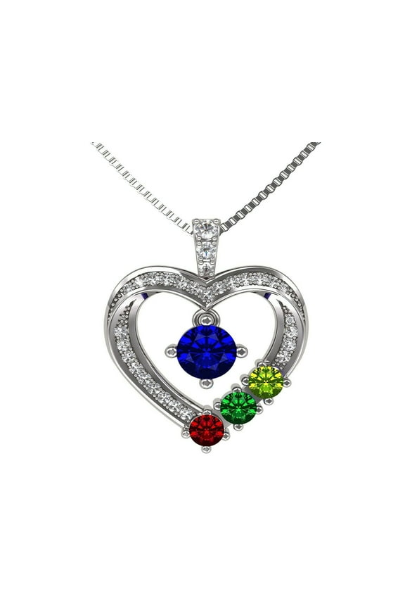 Nana Heart 1-6 Birthstone Necklace for Mother & Child with Chain - Platinum Plated, Stone 1