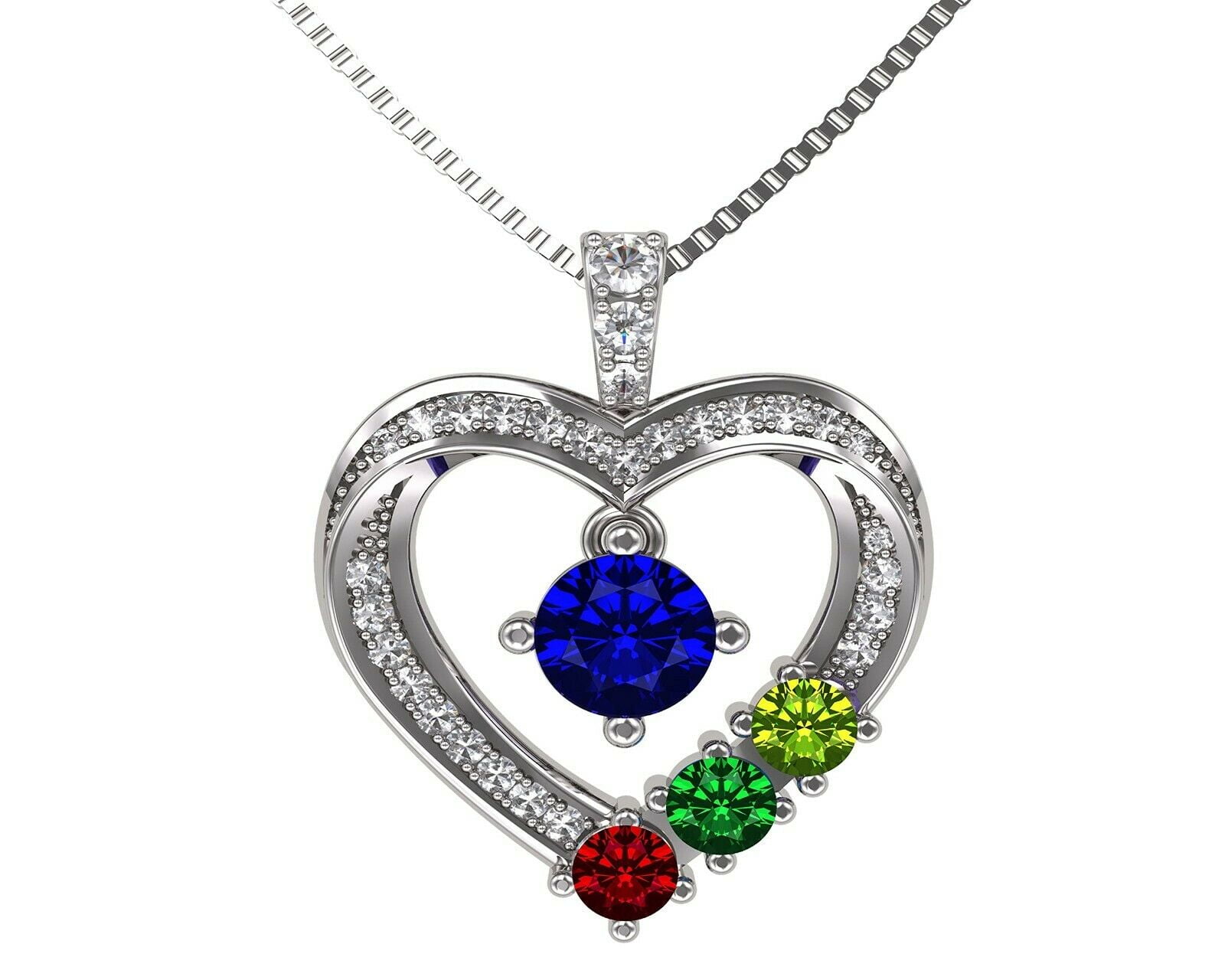 Nana Heart 1-6 Birthstone Necklace for Mother & Child with Chain - Platinum Plated, Stone 2