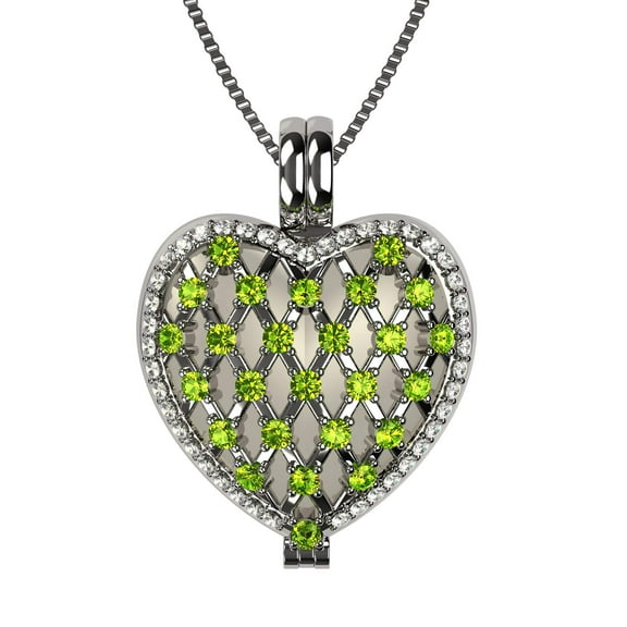Nana Heart of Hearts Birthstone Adult Female Locket Pendant, Sterling Silver & Mother of Pearl, W/ a 22" Adj Box Chain, Platinum Plated - August