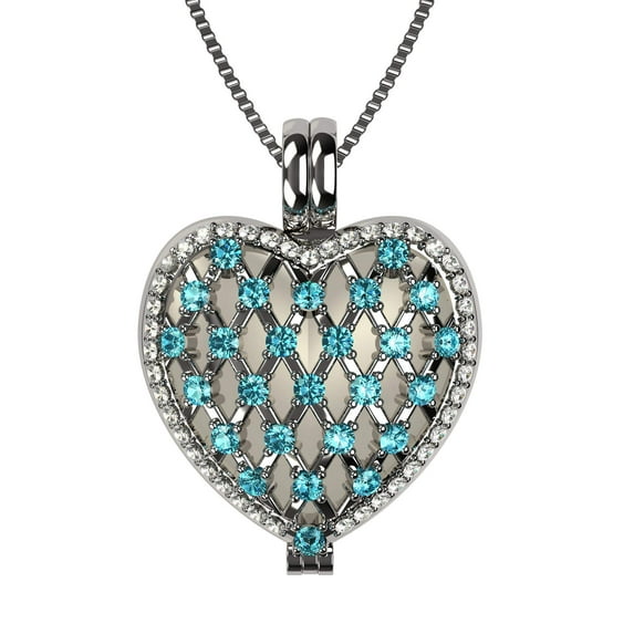 Nana Heart of Hearts Birthstone Adult Female Locket Pendant, Sterling Silver & Mother of Pearl, W/ a 22" Adj Box Chain, Platinum Plated - March