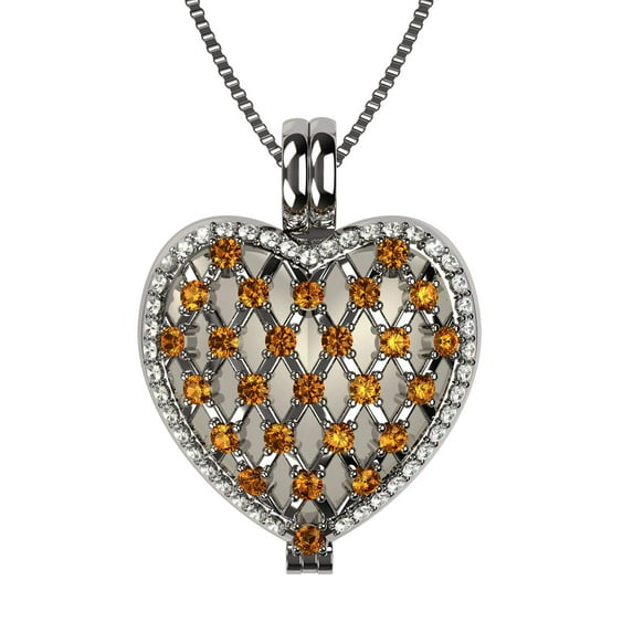 Nana Heart of Hearts Birthstone Adult Female Locket Pendant, Sterling Silver & Mother of Pearl, W/ a 22" Adj Box Chain, Platinum Plated - November