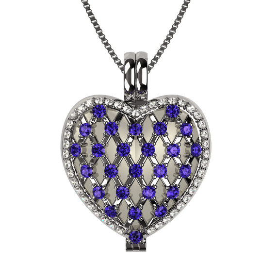 Nana Heart of Hearts Birthstone Locket Mother Female Adult Pendant, Platinum Plated-February Stone 3