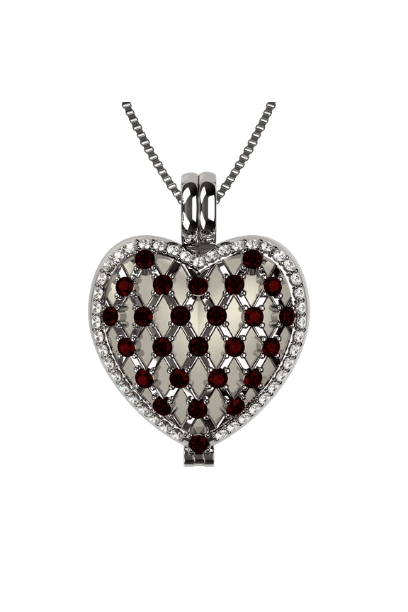 Nana Heart of Hearts Birthstone Locket Mother Female Adult Pendant, Platinum Plated- January Stone 2