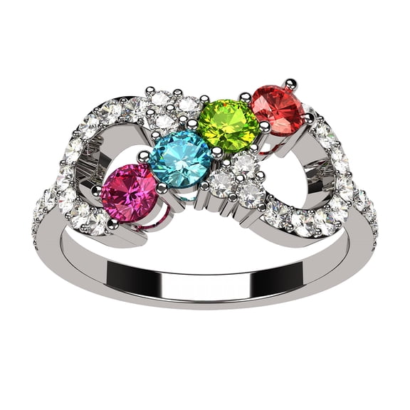 Nana Infinity 10k White Mothers Ring 1-6 Stone Mothers Day Gift for Women, Size 4 Stone 3