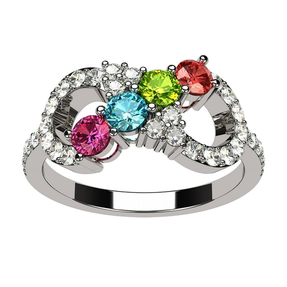 Nana Infinity 10k White Mothers Ring 1-6 Stone Mothers Day Gift for Women, Size 8 Stone 5