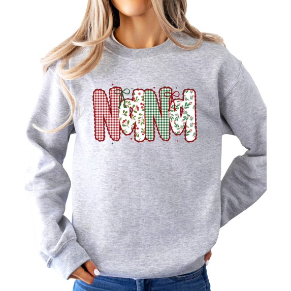 Nana Ink-Printed Lace Christmas Sweatshirt Grandma Holiday Sweater -Each Saying Sold Separately Gray Sweatshirt Adult Small