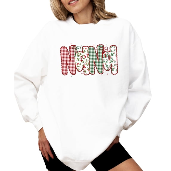 Nana Ink-Printed Lace Christmas Sweatshirt Grandma Holiday Sweater -Each Saying Sold Separately White Sweatshirt Adult Small