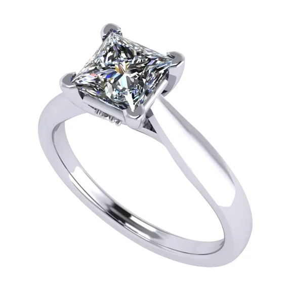 NANA Silver 6.00mm (1.50ct) Princess Cut Zirconia Lucita Solitaire Ring-Platinum Plated-Size 9