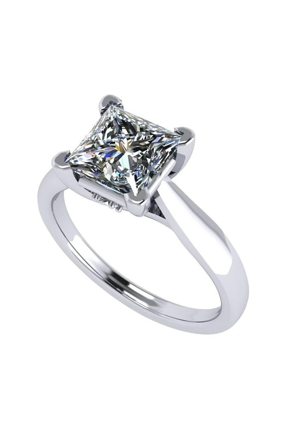 NANA Silver 7.00mm (2.00ct) Princess Cut Zirconia Lucita Solitaire Ring-Platinum Plated-Size 7