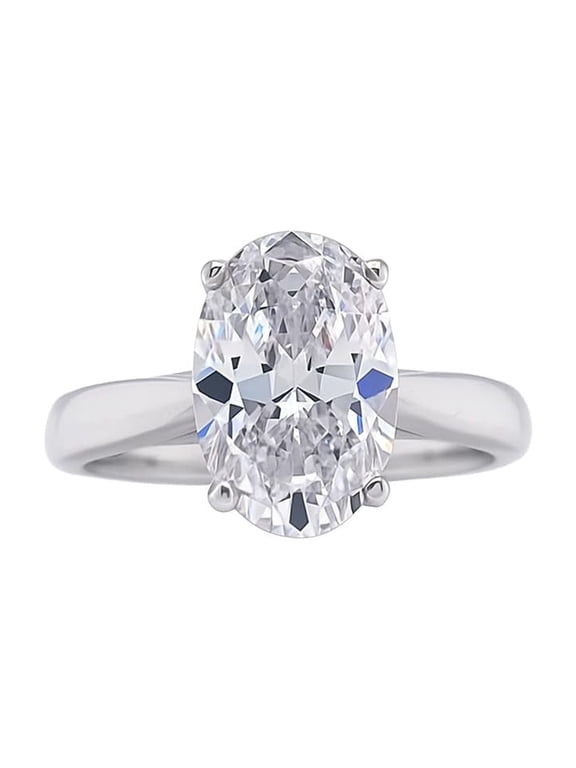 3.00 Carat Oval Cut Simulated Diamond Engagement Ring Cubic Zirconia-925 Sterling Silver–Solitaire Oval Ring -Size 4