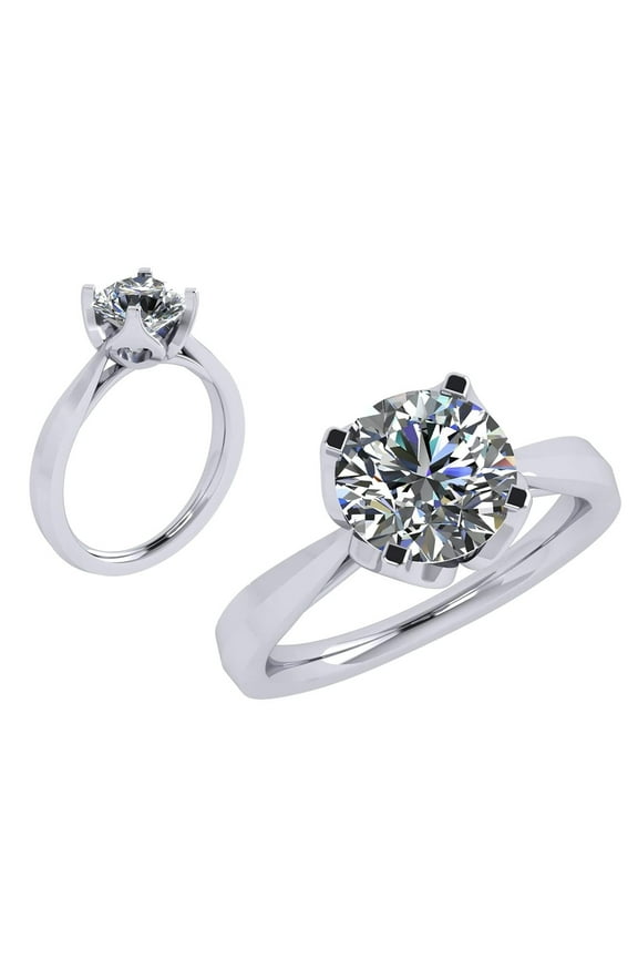 Heart & Soul Silver 8.0mm (2ct) Round Cut Zirconia Solitaire Ring-Platinum Plated-Size 4