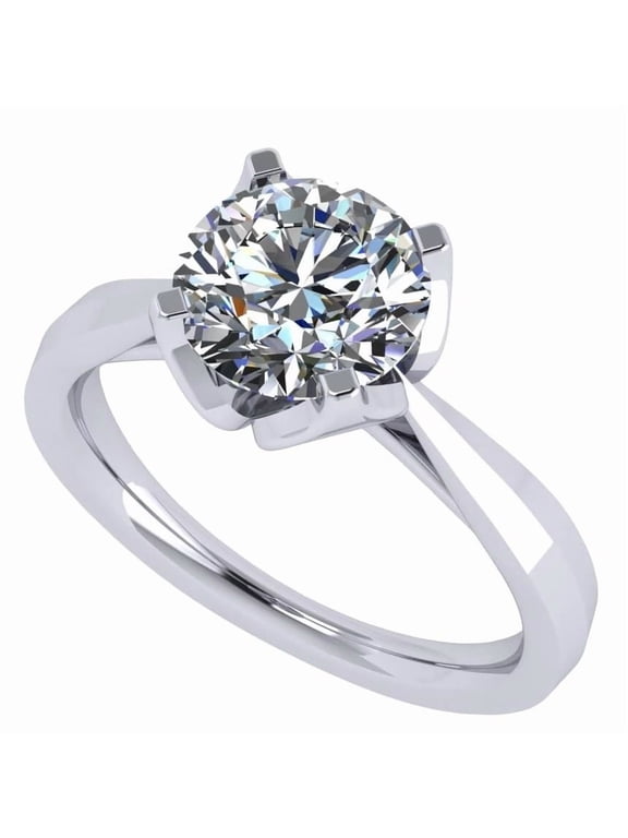 Heart & Soul Silver 8.0mm (2ct) Round Cut Zirconia Solitaire Ring-Platinum Plated-Size 9
