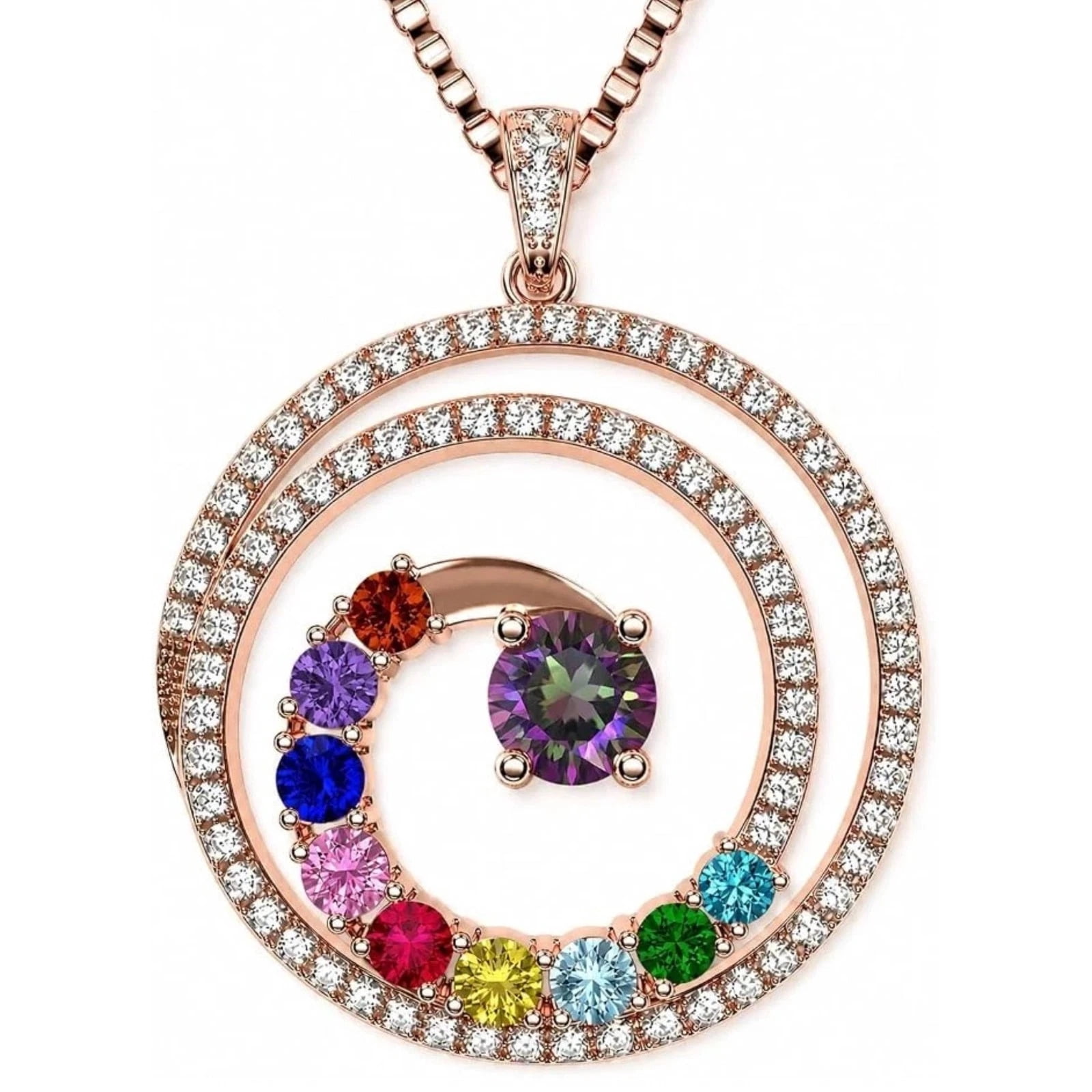 Nana Jewels Swirl 1-9 Mothers Birthstone Necklace for Women - 10K Rose Gold, Stone 6